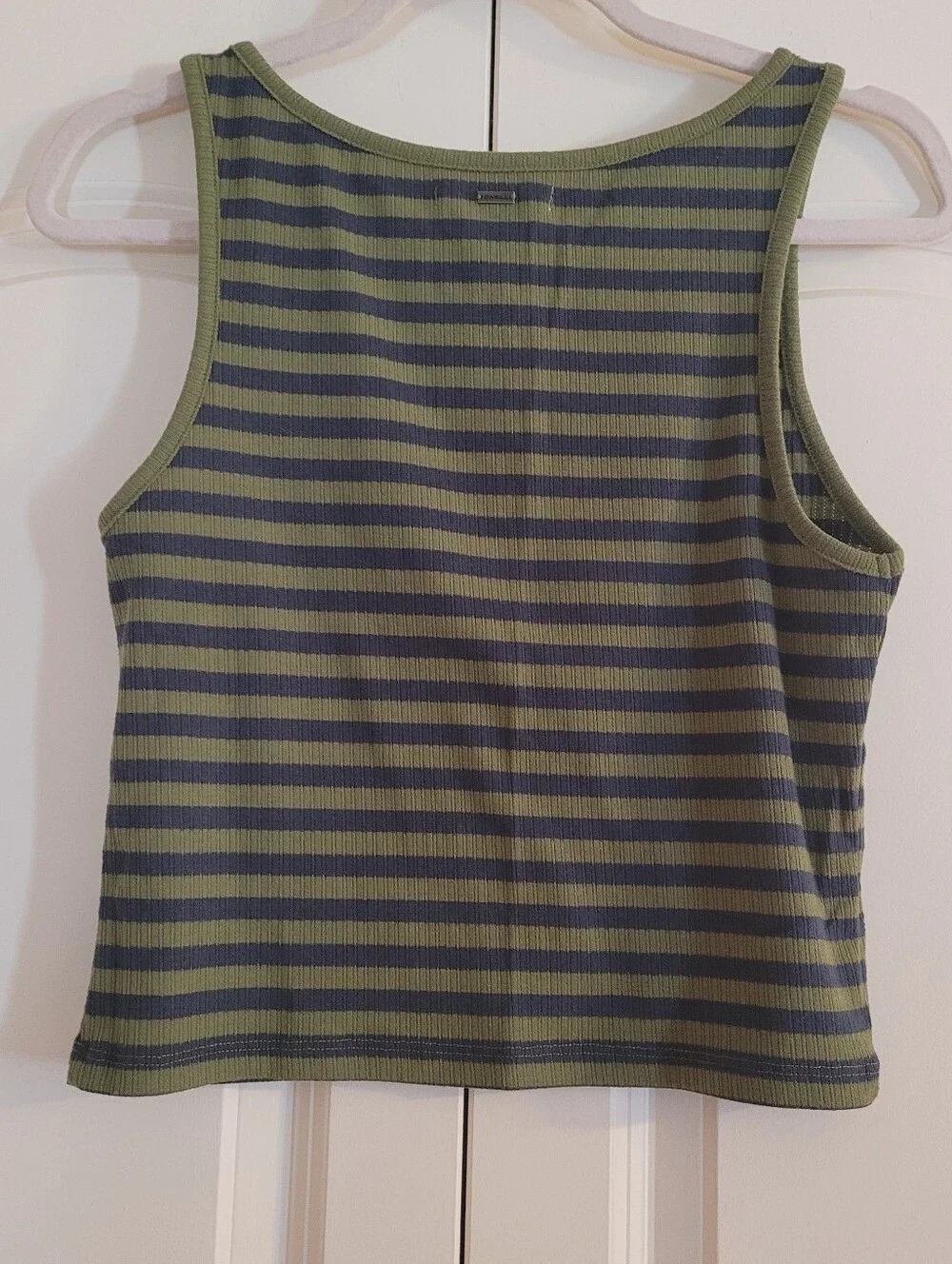 New Without Tags Striped Olive and Navy Ribbed Tank Top Oneill - Picture 2 of 4